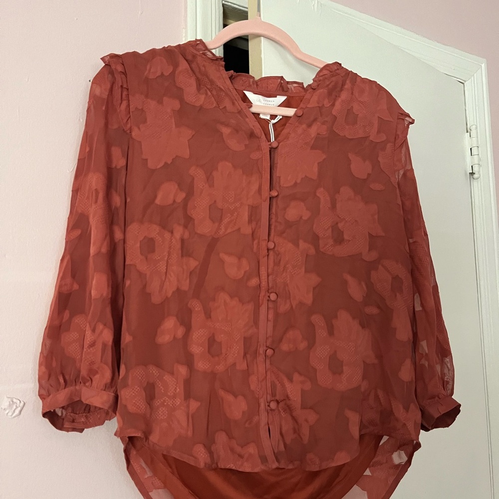LC Lauren Conrad Terracotta Floral Blouse